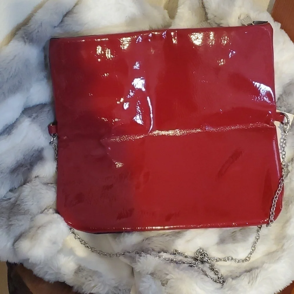 Steve Madden| Women's Red & Black Clutch Purse With Silver Chain Evening Bag L